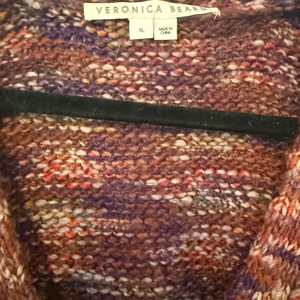 Veronica Beard Multicolor Knit V-Neck Cardigan Sweater - Rust Purple - Picture 2 of 6